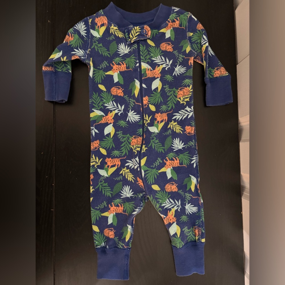 Hanna Andersson Navy One-Piece with Orange Tiger & Green Leaf Print